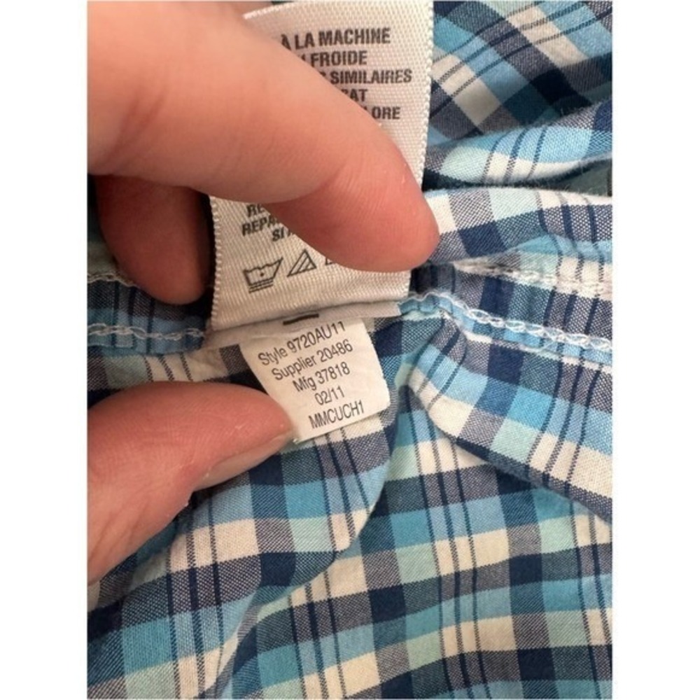 Aeropostale Western Shirt Mens M Blue Plaid Pearl Snap Cowboy Button Down Cotton - Picture 9 of 10
